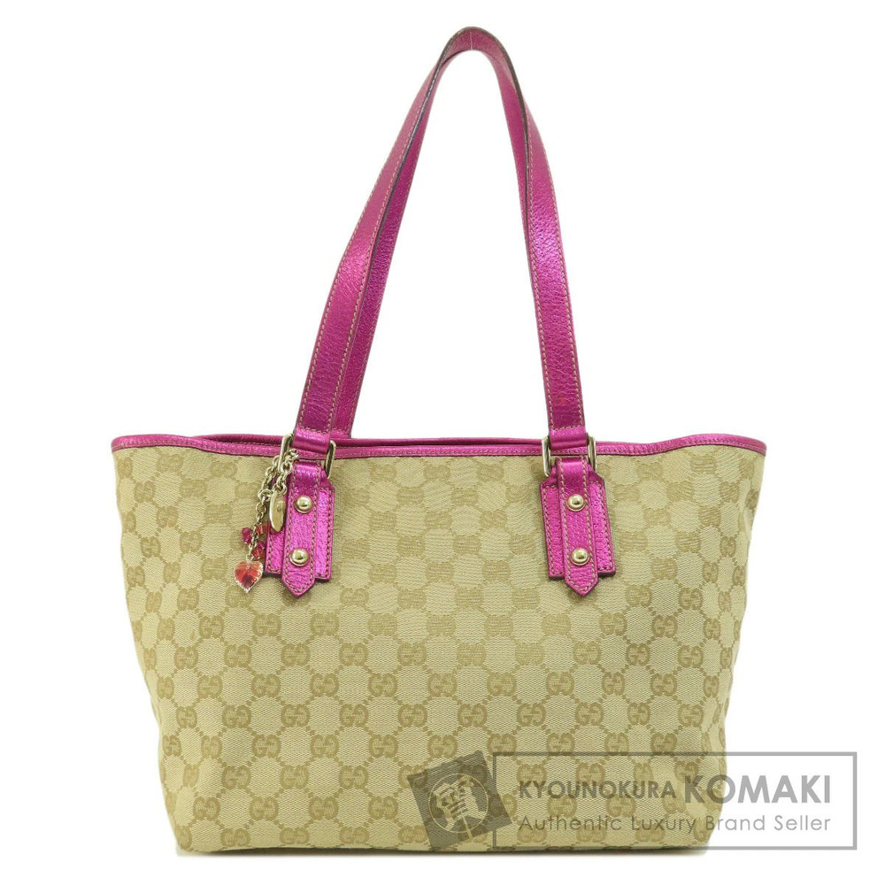 Gucci Jolicoeur tote bag beige GG monogram canvas metallic pink leather